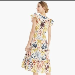 Flutter Sleeve Pom-pom Midi Dress